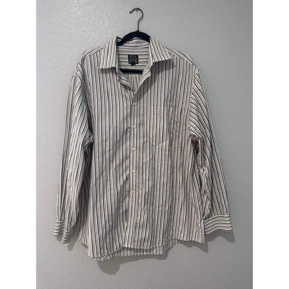 Jos. A. Bank Signature Collection Mens Large Brown Striped Wrinkle Free Shirt